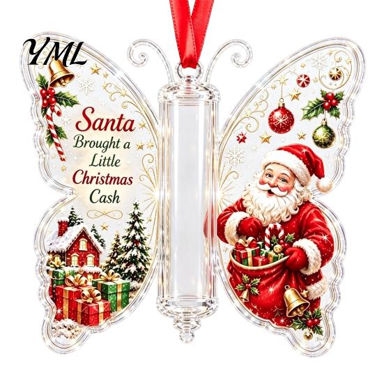 Weihnachtsparty-Zubehör Schmetterling Bargeldgeschenk-Ornament, Geldhalter Hängende Dekoration mit Geschenken für Familie Freunde Festlicher Druck, Acrylbaum