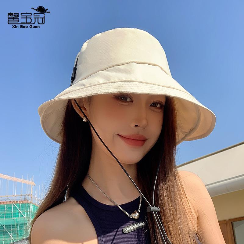 Spring and Summer New Solid Color Casual Hat Women's Outdoor Large Brim Sunscreen Visor, Small Face Versatile Bucket Hat
