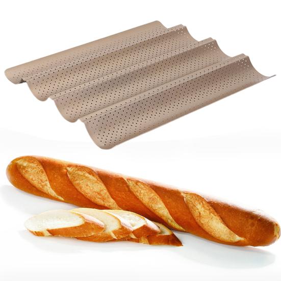 מחבת לחם בגט נון-סטיק גלי תבנית באגט מחוררת מגש אפייה בגט ללחם איטלקי מחמצת