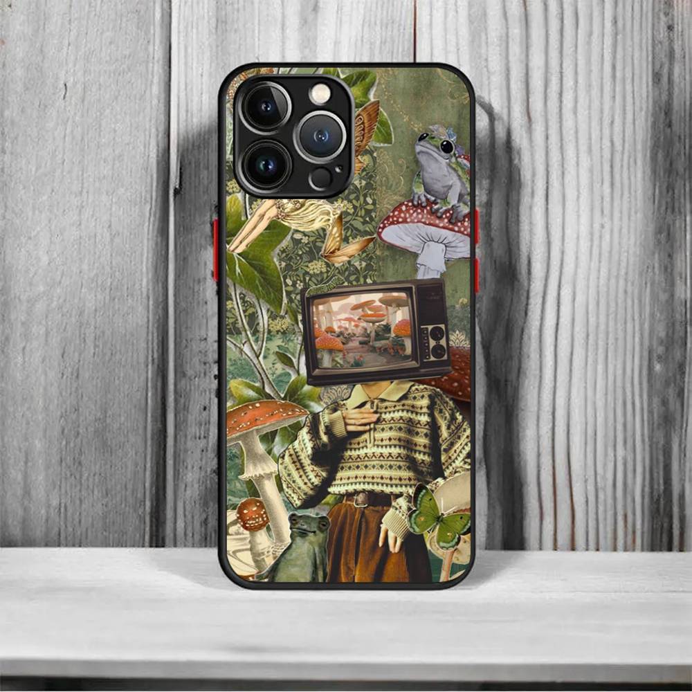 

Cartoon Mushroom Collage Art Shockproof Matte Phone Case For IPhone 16 15 14 13 12 11 Pro Max X XR XS MAX Mini iPhone 13pro max