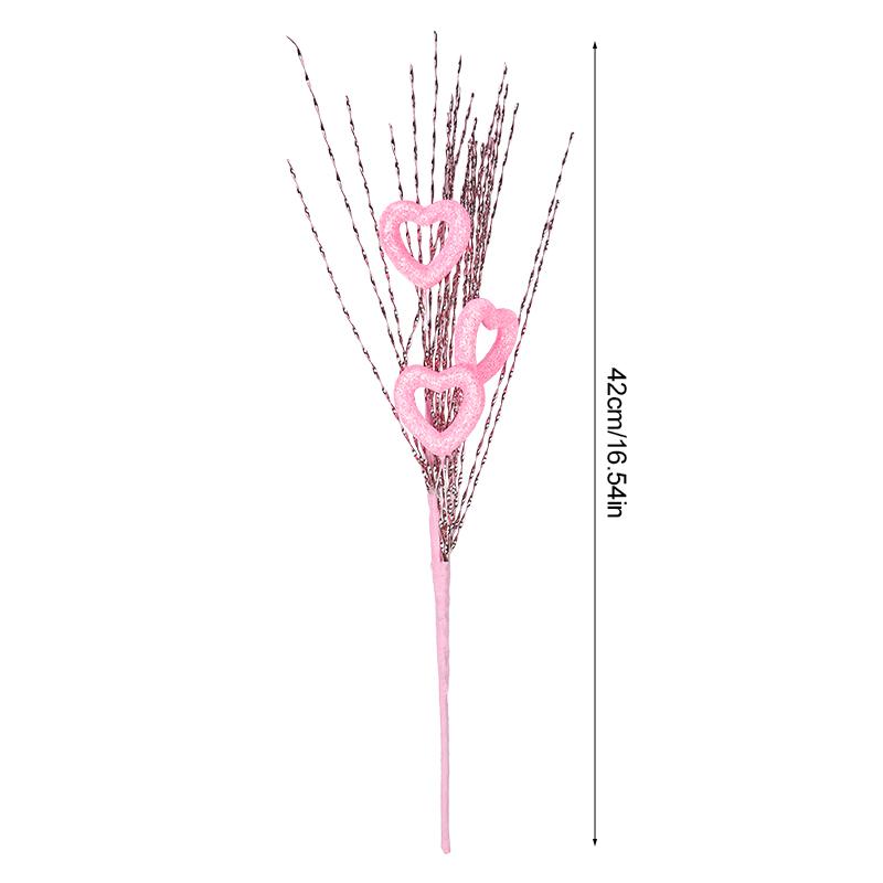 5Pcs Artificial Heart Berry Flower Stem Branches Picks for Valentines Day Wedding Party Home Table Decoration Supplies DIY Vase