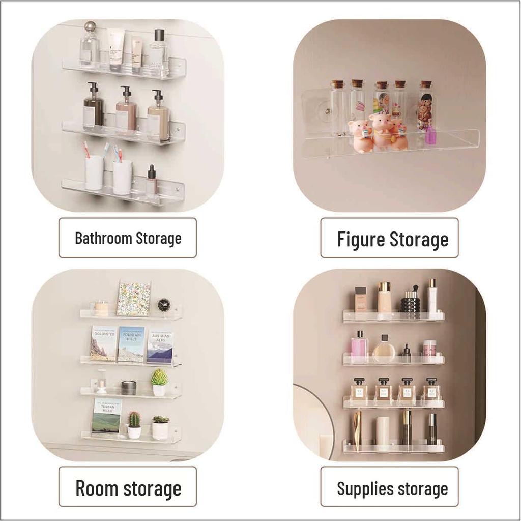 Acrylic L-Shaped U-Shaped No-Drill Wall Storage Rack for Bathroom, Shower, Kitchen Display
