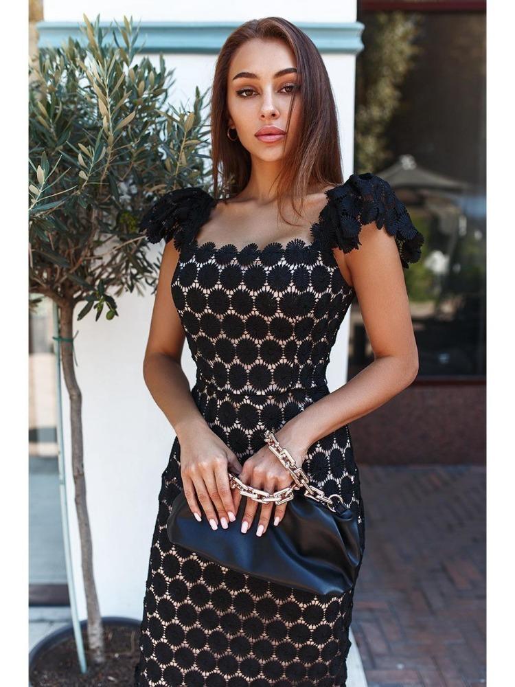 2024 Mellomhøy midje Blonder Temperament Midi Skjørt Kjole Brystinnpakning Trefarget