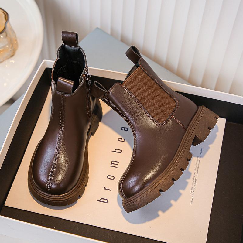 

Осенние новые короткие ботинки для мальчиков кожаные ботинки, одинарные ботинки 36 коричневый