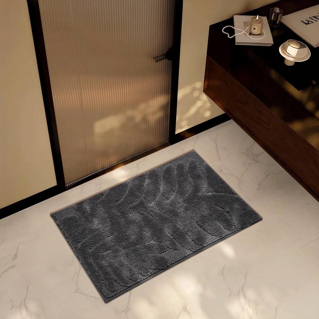 Cross-Border Leaf Flocked Bathroom Mat: High-Low Pile, Absorbent, Non-Slip, Quick-Drying Toilet Entrance Foot Pad.