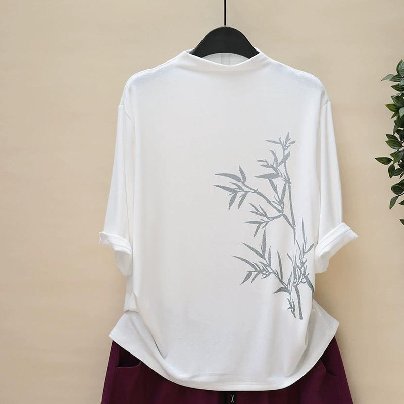 Dimanaf 2025 Autumn Pattern Printing T-shirt Black Women Short Sleeve Loose Tops Tees