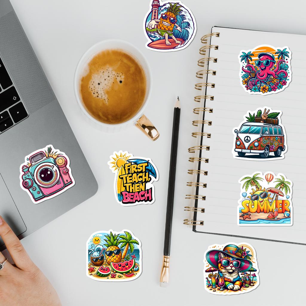 50 Colorful Summer Graffiti Stickers Personalized Vacation Style Beach DIY Water Cup Mobile Phone Waterproof Decorative Stickers