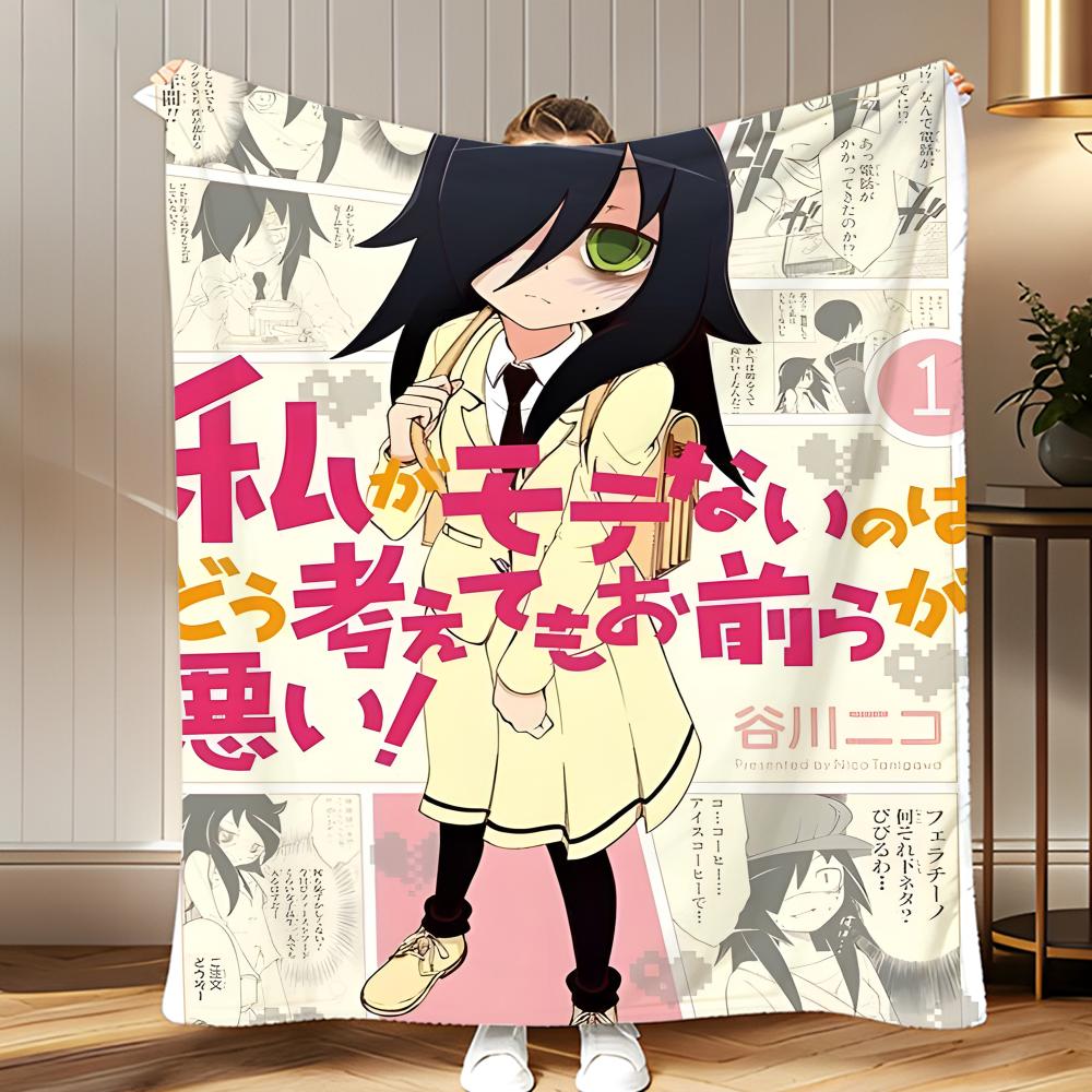 anime Watamote Throw Soft Coral Fleece Blanket 310gsm Fluffy Warm Throw for Sofa Bed Couch Bedroom Decor
