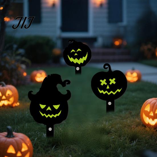 Acrylic Festival Props 9Pcs Halloween Pumpkin Ghost Garden Stake, Lighted 2D Yard Decor Festive Patio Lawn Ornaments for Path, Spooky Outdoor