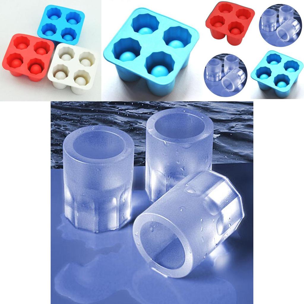 Vielseitige 4er-Pack Eiswürfel-Schnapsgläser Silikon-Shooter-Gläser Gefrierformen Tablett Partyformen