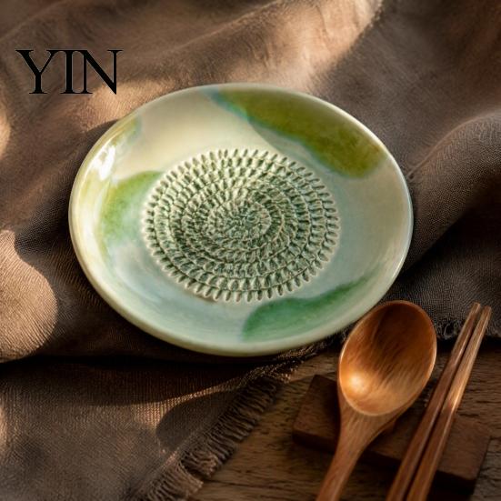 Ceramic Kitchen Gadget Garlic Grater Plate, Manual Grinding Tool for Ginger Spice, Grinder Plate Non-Stick Fruits Vegetables, Multifunctional