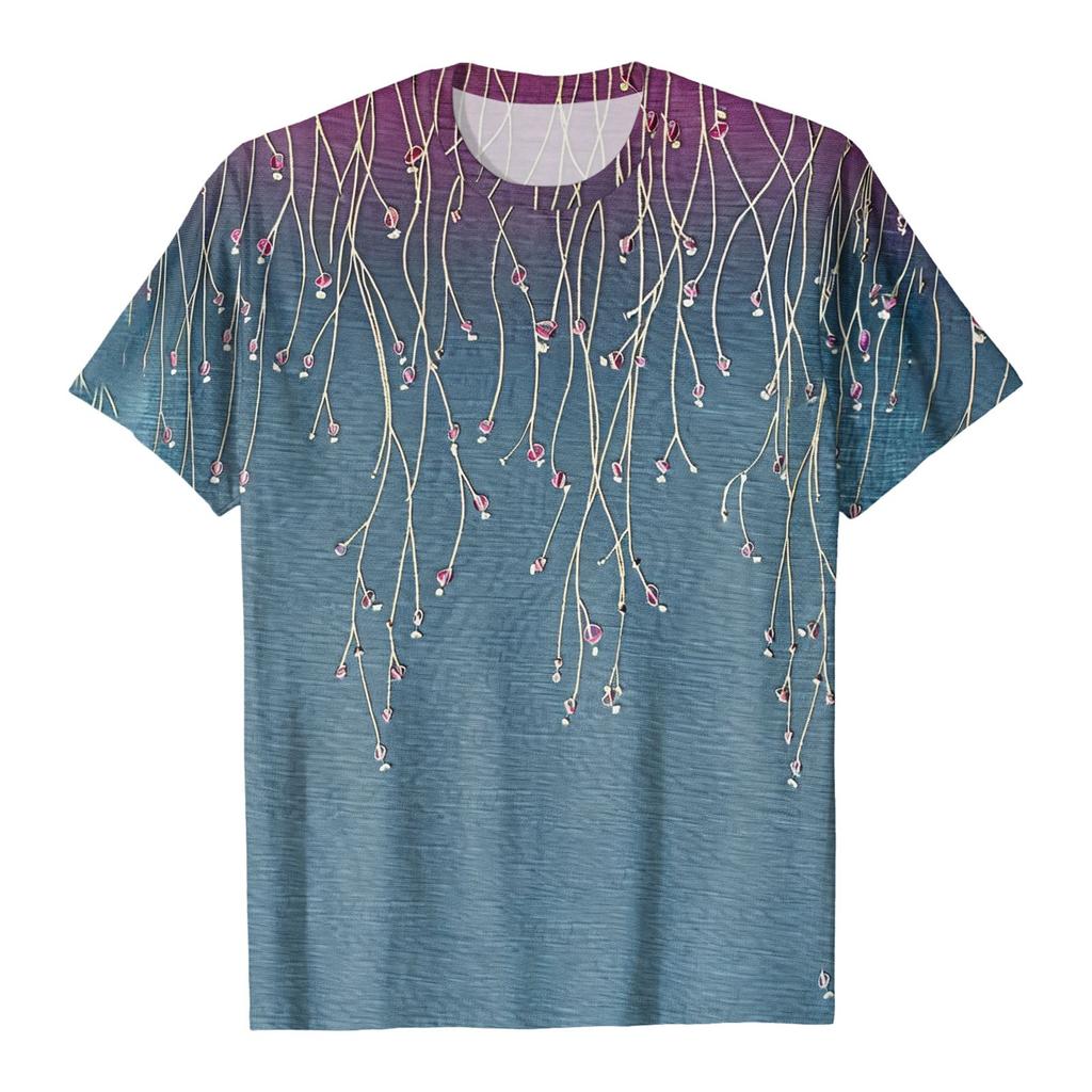 Summer Round Neck Floral Pattern 3D Print Top Fashionable Casual Short Sleeved Women's T-shirts