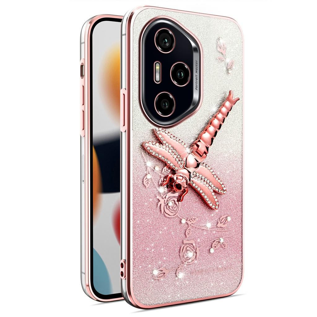 KADEM For Honor 400 Pro 5G (Global) Case Dragonfly Kickstand TPU Flowers Glitter Phone Cover