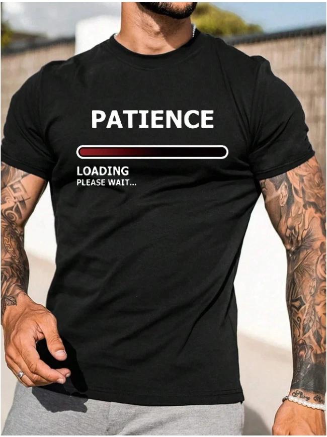 Men s Casual Letter Print Round Neck Short Sleeve T-Shirt XS