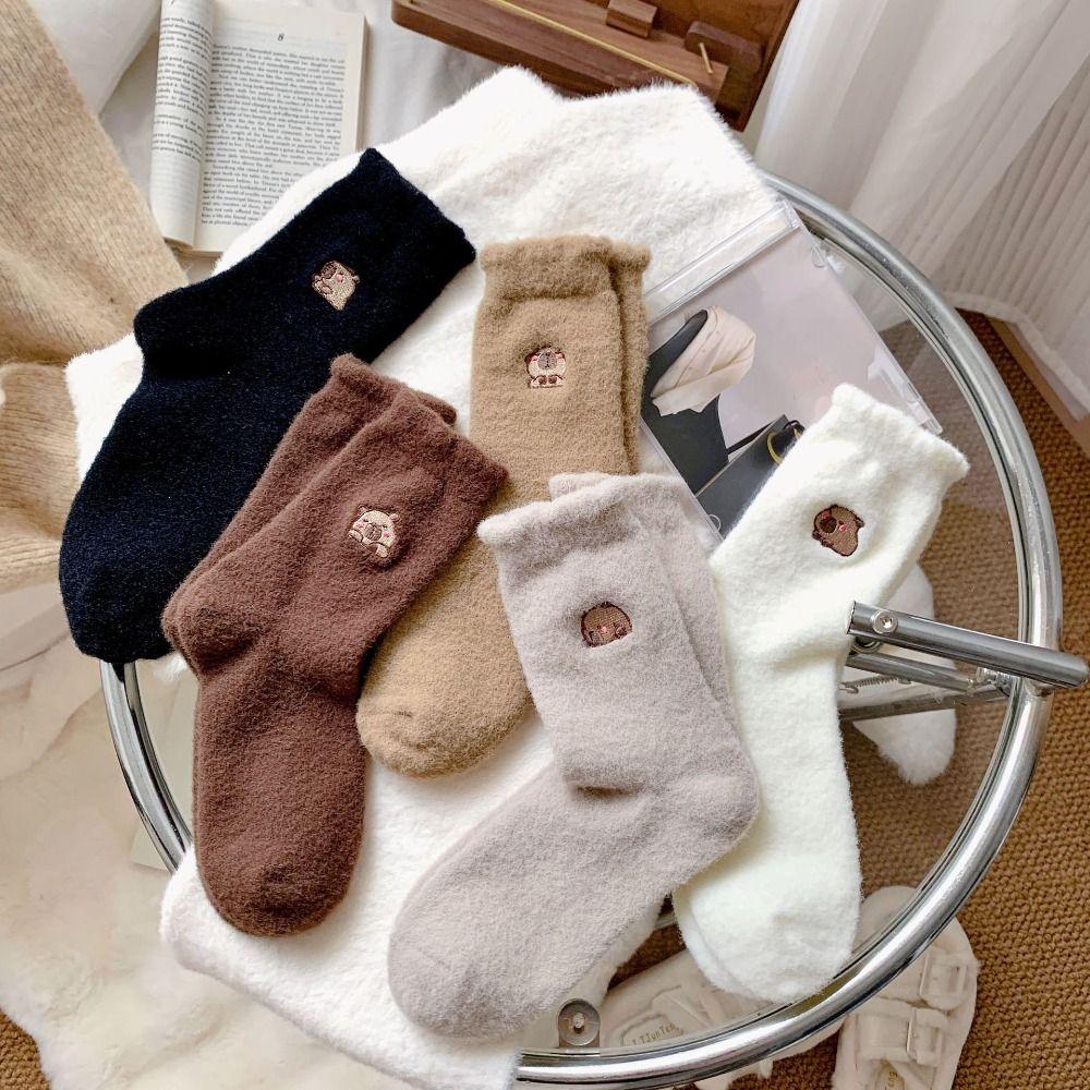 

5Pairs Ruffle Cartoon Tube Socks Fleece Plush Socks Women Fashion Capybara Socks Girls 5Pairs
