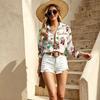 Vintage Print Lapel Shirt Women American Street Rock Collared Long Sleeve Loose Casual Blouse