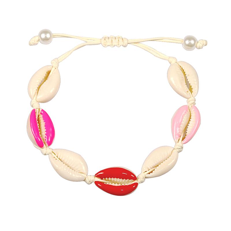 Colorful Printed Shell Bracelet for Women Bohemian Conch Braided Ankle Chain Bangle Adjustable Girls Summer Holiday Jewelry Gift