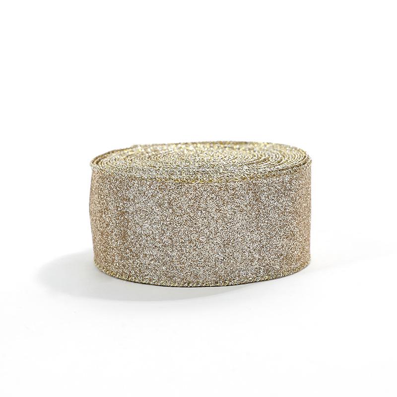 Přeshraniční třpytivá látková vánoční stuha se zlatým práškem a okrajem s železným drátkem, mašle k dekoraci