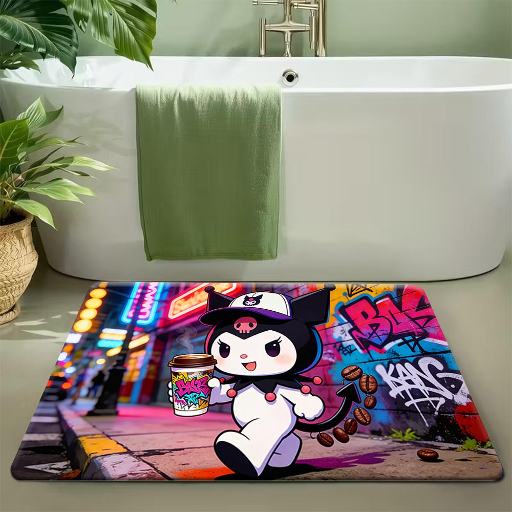 1pc for Hello Kitty Non-Slip Area Mat - Pink & Black Leopard Print, Washable Flannel Mat for Bedroom, Living Room, or Indoor U