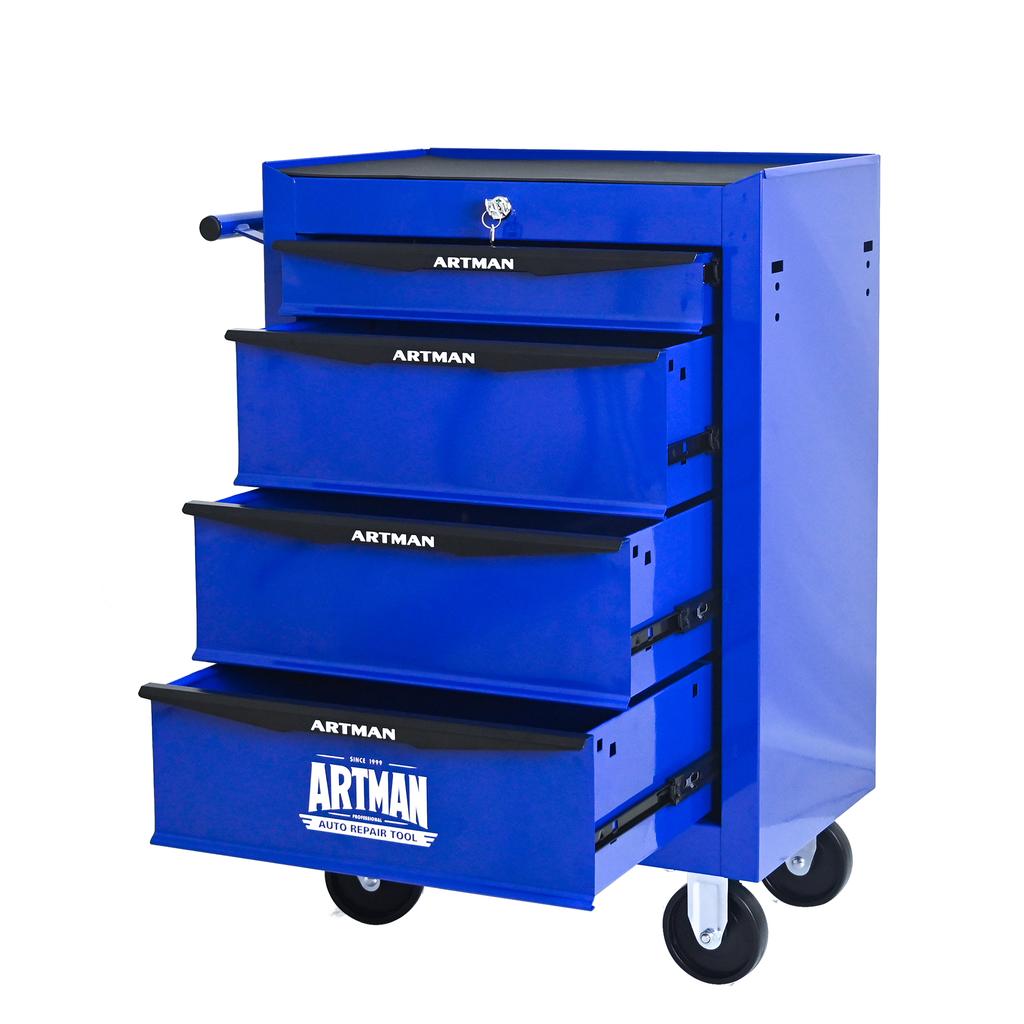 Mobile Metal Tool Cabinet with 4 Drawers, 508 mm (20 Inch) and Ball-Bearing Drawer Slides, Organizing Steel Tool Box - Black-Blue