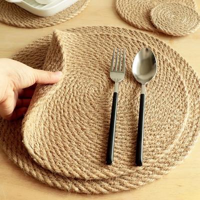 Runde gewebte Tischsets, natürliche Tischsets, Strohgeflochtenes Rattan-Tischset, rutschfeste, hitzebeständige Handmatte für den Esstisch in der Küche