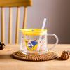 Home Office Coffee Cup with Lid Glass 350ml Cartoon Cute Water Cup with Straw Milk Double Drink Cup