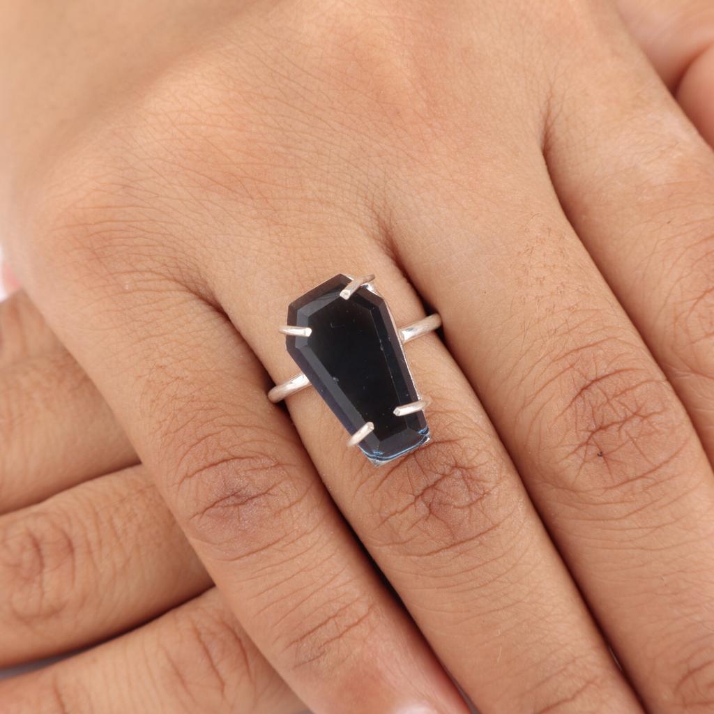 London Blue Topaz Gemstone 925 Sterling Silver Jewelry Handmade Ring For Women RR-39-7