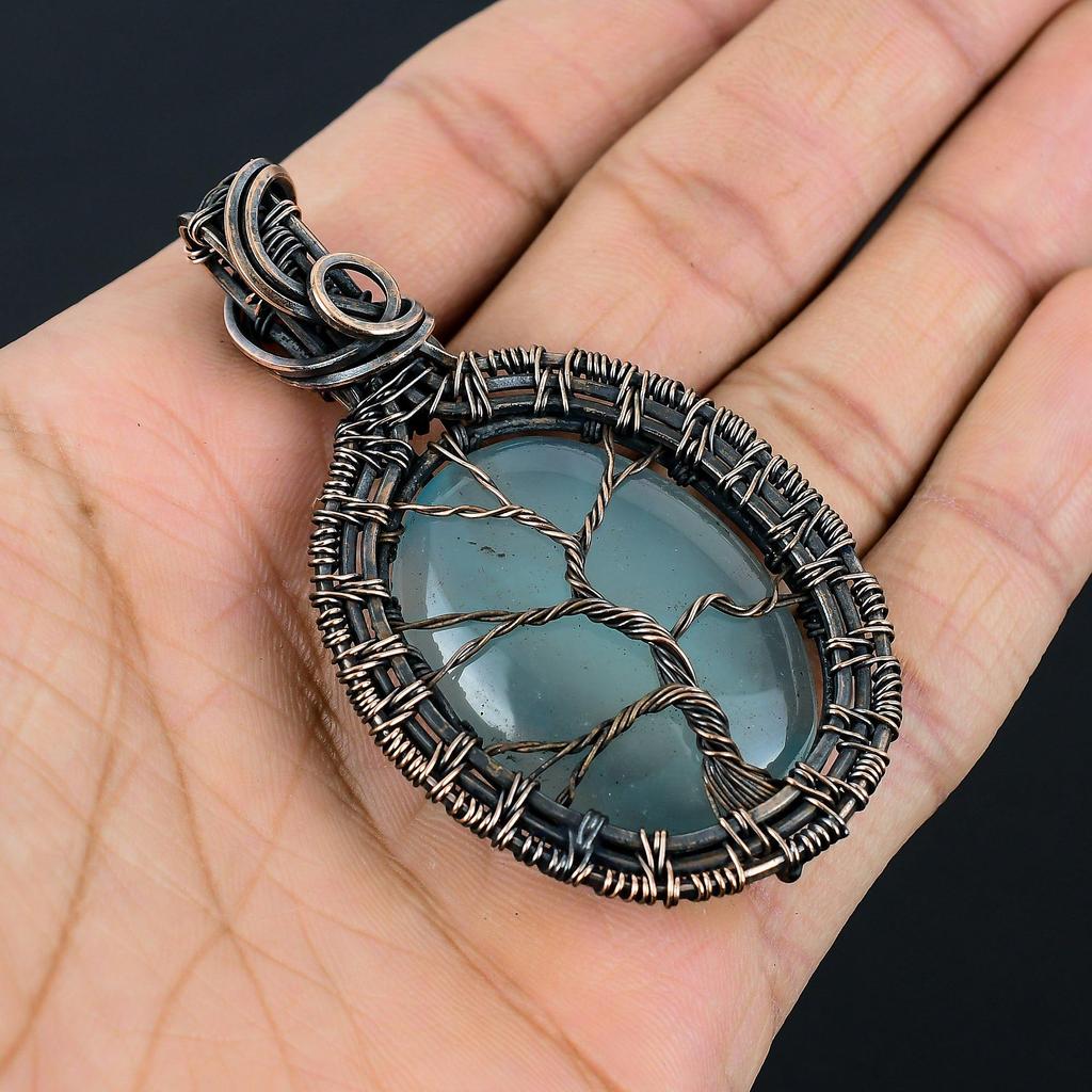 Wonderful Chalcedony Gemstone Handmade Pure Copper Wire Wrap Jewelry Pendant