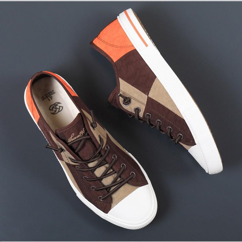 Men's Spring Canvas Shoes: Breathable, Casual, Versatile Low-Top Skate Shoes with Elastic Band.