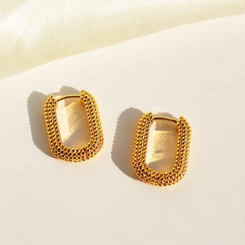 Korean Minimalist Gold-colored Geometric Square Shape Hoop Earrings for Women Temperament Designer Piercing Zircon Accessories золотой