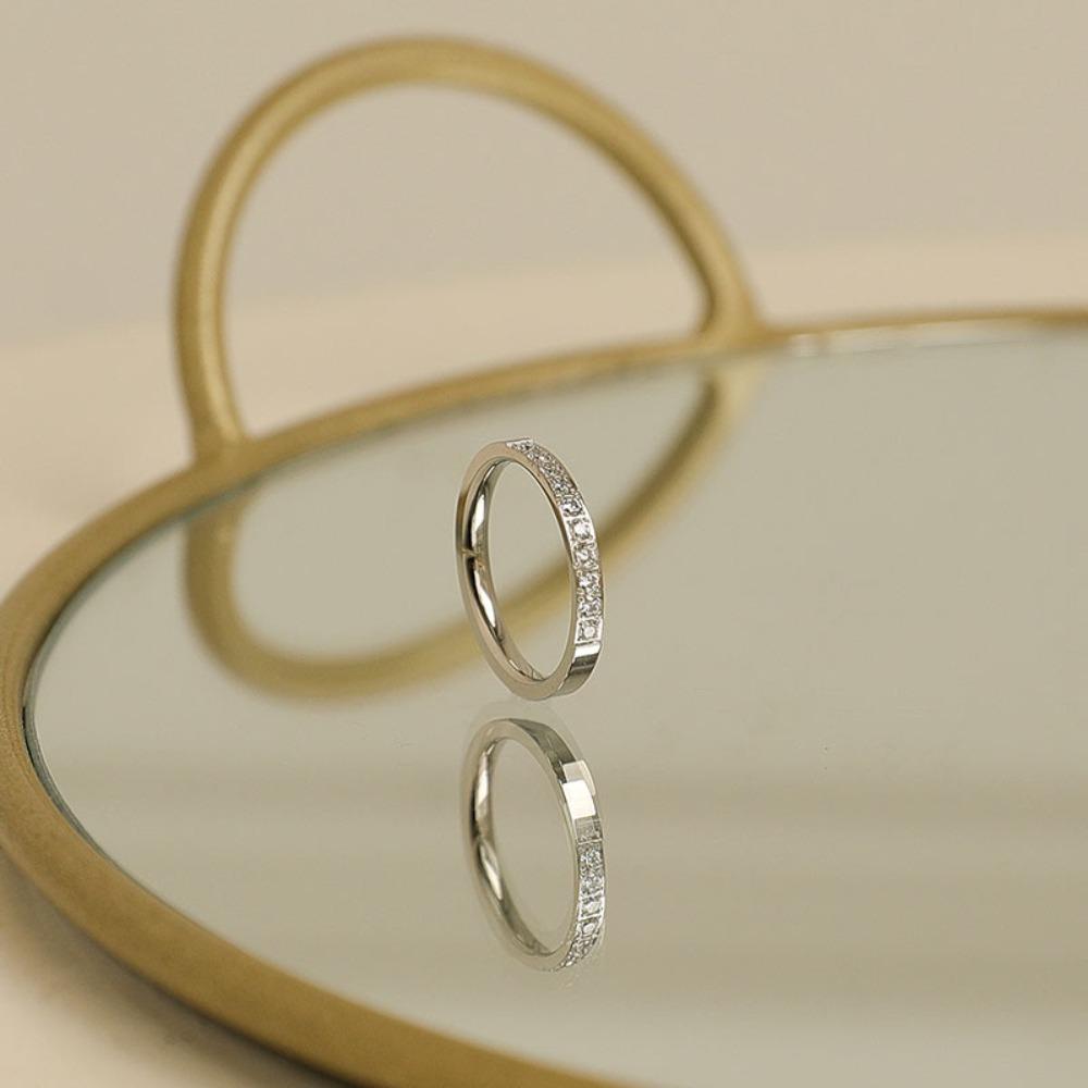 Elegante Anello in Titanio con Micro Diamanti Placcato Oro Rosa 18k Unisex Gioiello Coordinato per Coppia Regalo