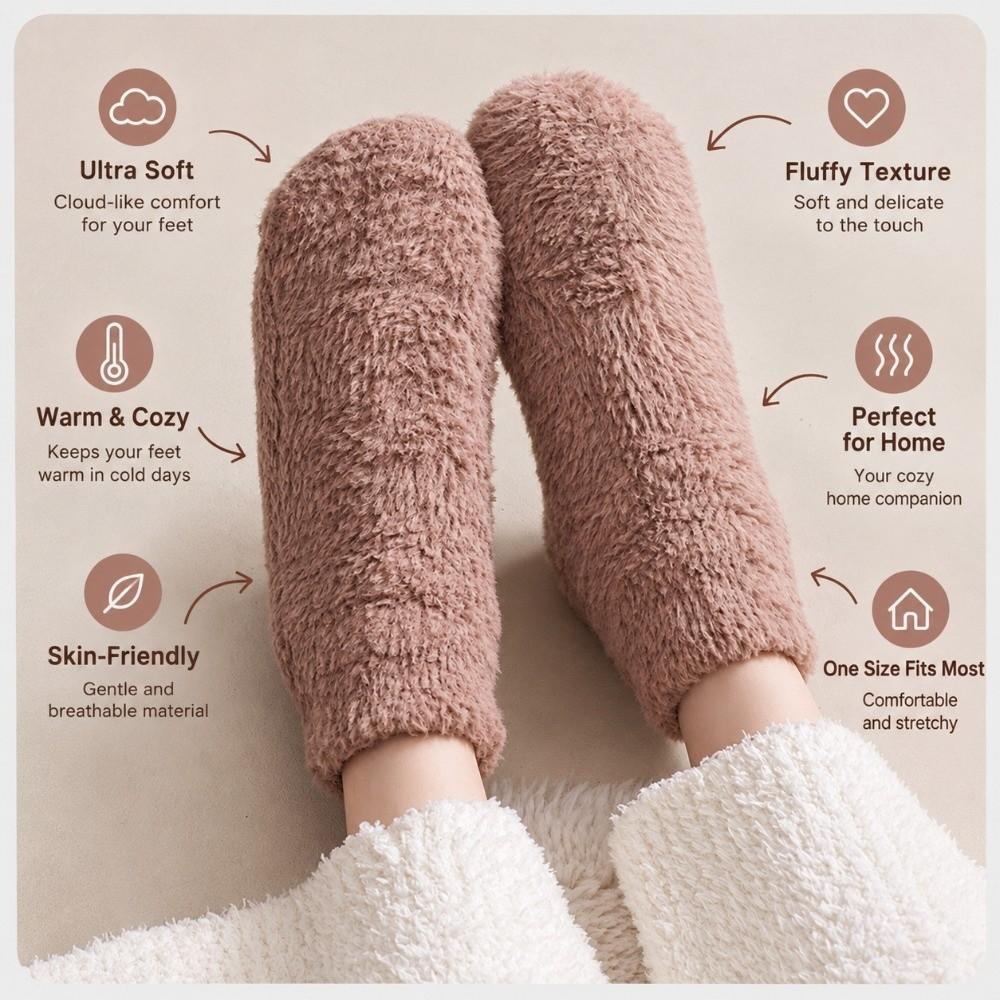 1 Pair Thick Slipper Socks Coral Fleece Indoor House Socks Soft & Warm Non Slip Floor Socks Winter