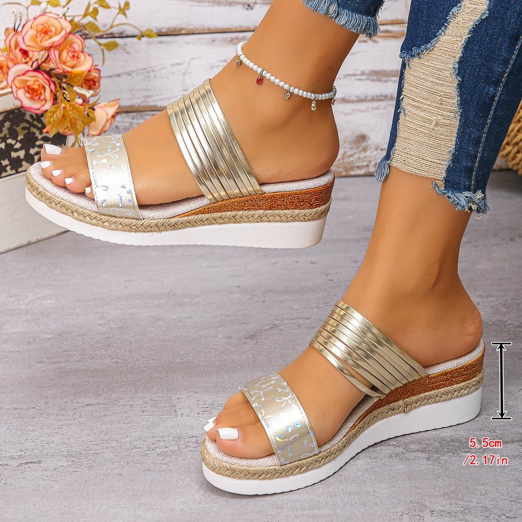 Fashion PU Leather Woven Wedge Sandals for Women 2025 Summer Fashion Platform Slippers Woman Casual Comfortable Outdoor Beach Sandalias