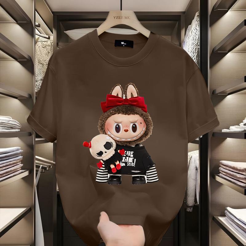 Fun Cartoon Labbubu Loose Short-sleeved T-shirt Round Neck Top Unisex