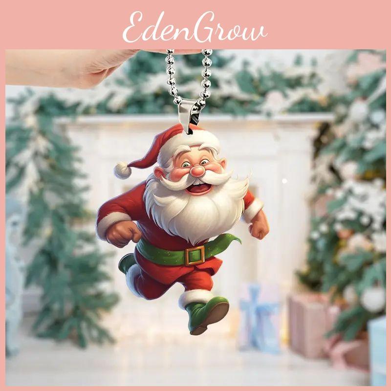 Themed Christmas Running Santa Claus Pattern Acrylic Pendant For Holiday Decor