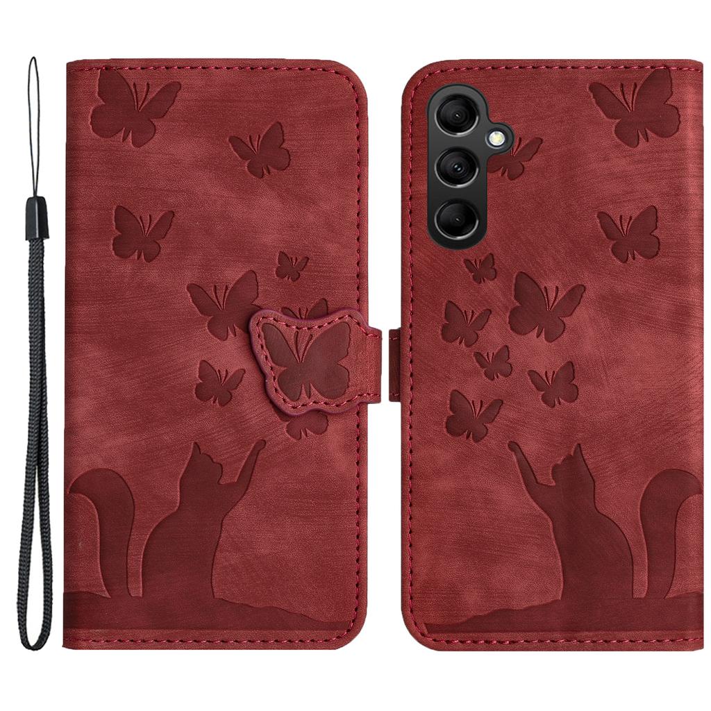 For Samsung Galaxy A24 4G (162.1 X 77.6 X 8.3mm) Leather Phone Case Butterfly Cat Imprint