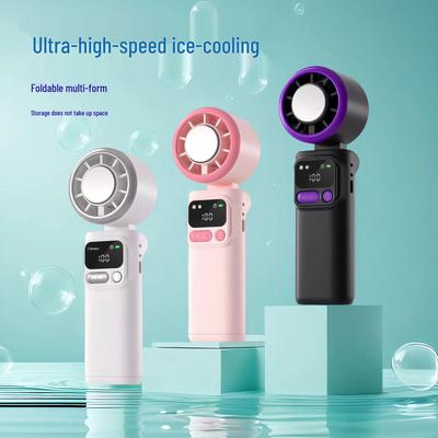 199-Speed Digital Display Handheld & Desktop Fan with Ice Pack, Foldable Design, USB Charging, and Night Light