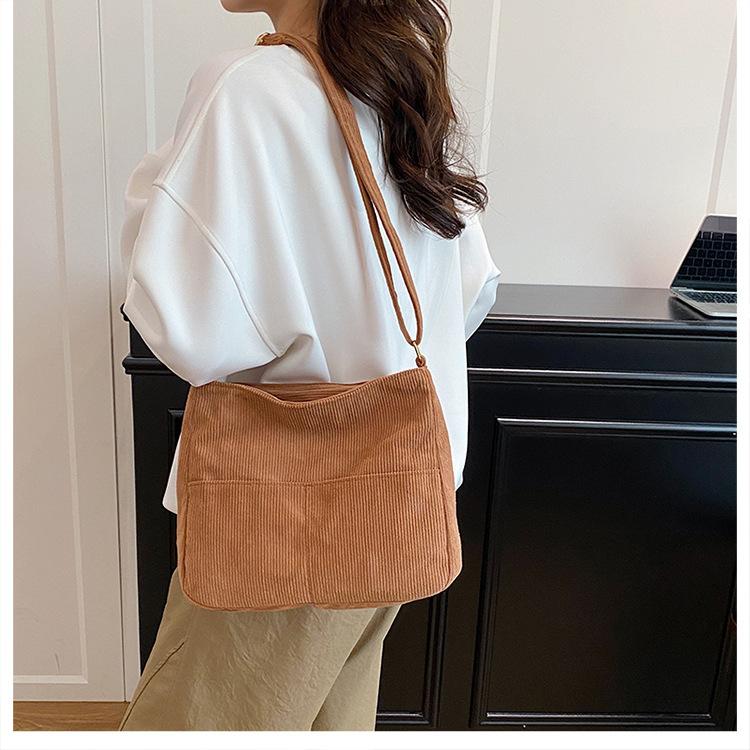 Einfache einfarbige Cord-Schultertaschen für Damen, große Kapazität, mehrere Taschen, lässige Tragetasche, Studentin, Damen-Umhängetasche, Handtasche