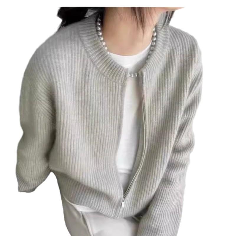 Wool Zip-Up Cardigan: Heavyweight, Long Sleeve, Slimming Outerwear, Lazy Style