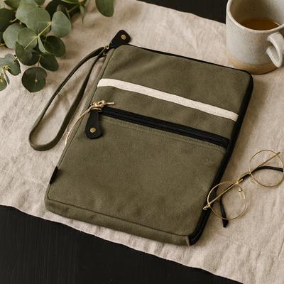 Laptop Pouch Olive Canvas Travel Quick Access Storage