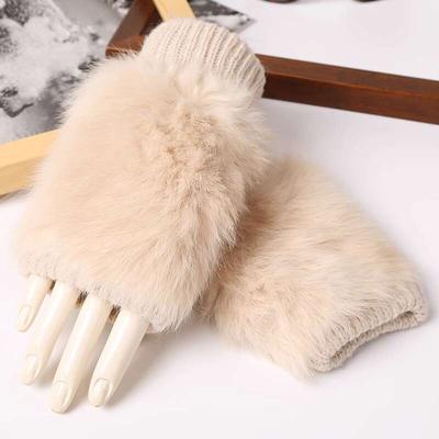 Rex Rabbit Fur Half-Finger Gloves For Women Winter Warmth Wrist Protection Fingerless Gloves Fashion Female Warm Knitted Gloves