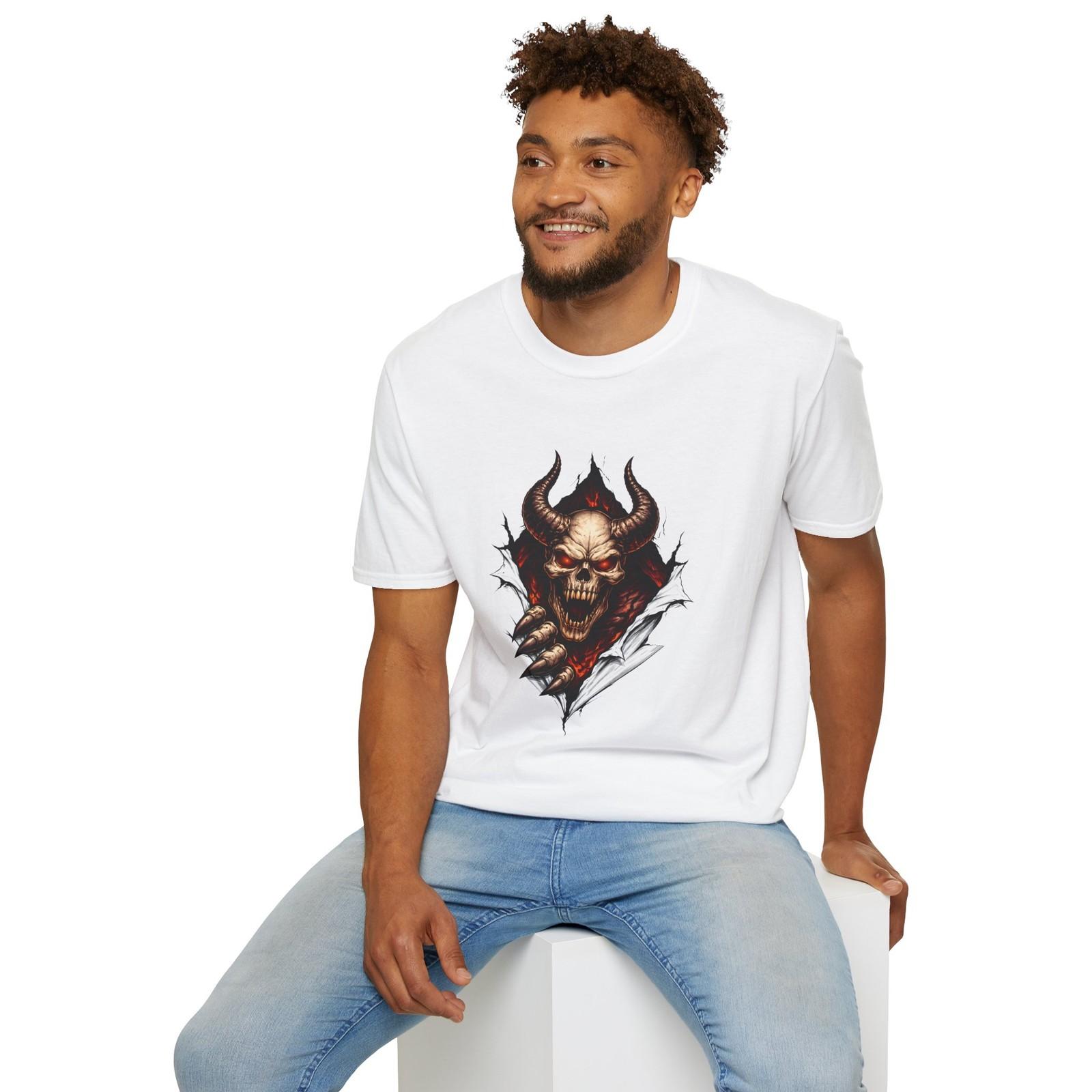 Demon Skull Chest Horror Gothic Hell Monster Fantasy Unisex Softstyle T-Shirt S разноцветный