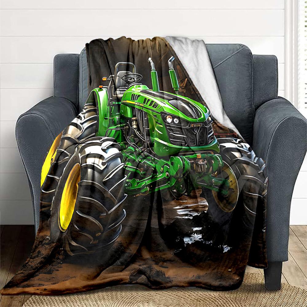 1pc Tractor Blanket Lightweight Flannel Blanket Throw Blanket For Sofa, Bed, Travel, Camping, Livingroom, Office, Couch