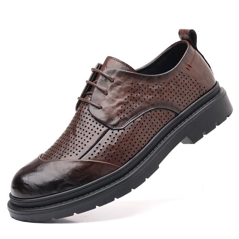 Summer hollow big head leather shoes men's British soft sole formal wear men's shoes wedding shoes men's casual shoes 2025