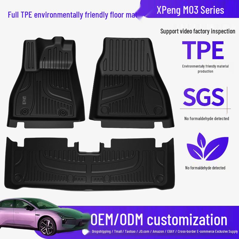 Xiaopeng M03 TPE Floor Mats: Eco-friendly, Waterproof, Wear-resistant Mats In Original Car Color, Compatible with 24-25 Models for Full Car Coverage.