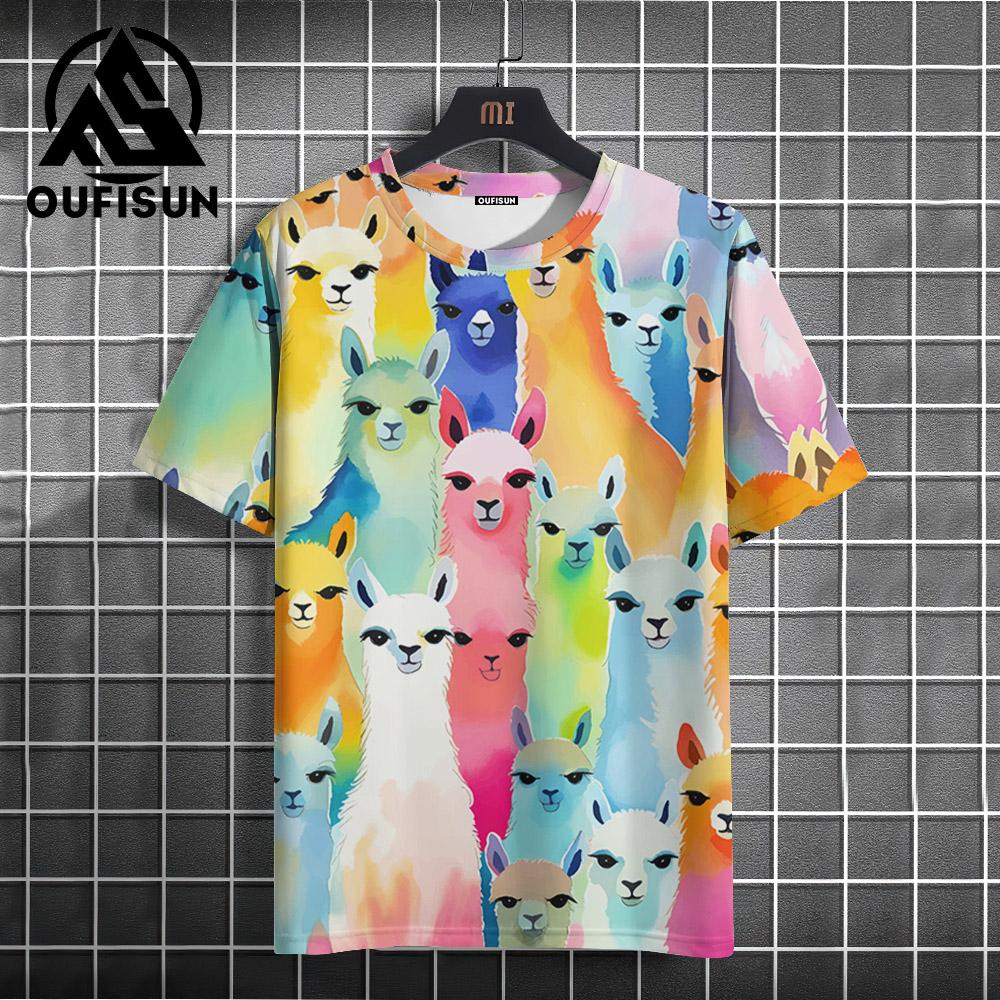 

Винтажная мужская футболка с красочным принтом животных, короткий рукав, летняя повседневная футболка большого размера, мужская одежда, модная уличная спортивная одежда 5XL