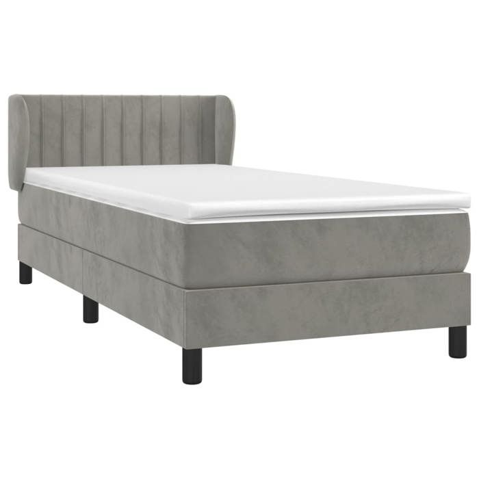 3127589 vidaXL Lit à sommier tapissier et matelas Gris clair 90x200 cm Velours
