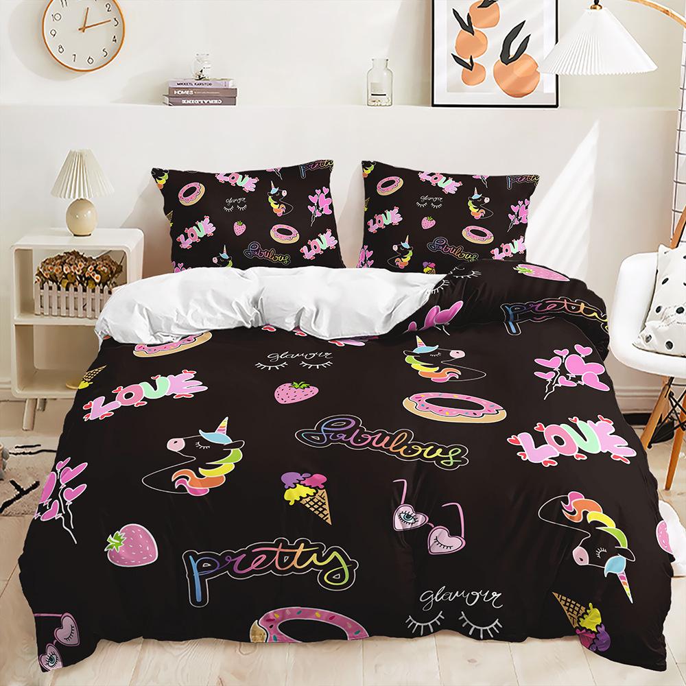 Three-Piece Cute Unicorn Quilt Cover Two-Piece Bedding Kit Cartoon Pillowcase