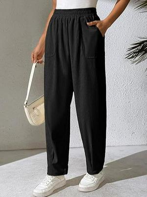 Women's Corduroy Elastic Waist Wide-Leg Pants, Solid Color, Comfortable Casual Loose Fit for Autumn and Winter 2025.