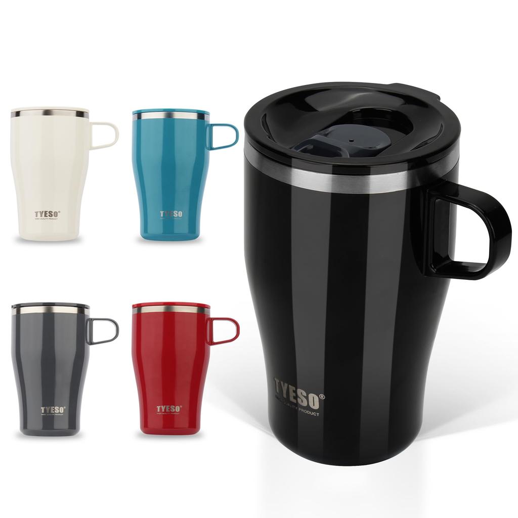 TYESO Nerezový vakuově izolovaný hrnek s víčkem, Inkoustově černý, 400 ml, TS-8878, Ideální na kávu, horké nebo studené nápoje, Přenosný, Perfektní dárek